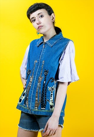 RETRO VINTAGE CAT LOVERS SLEEVELESS JACKET