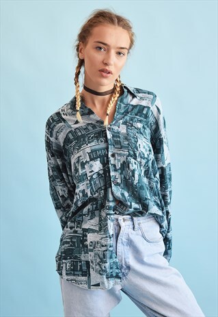 90'S RETRO ABSTRACT PRINT OVERSIZED DADS SHIRT TOP