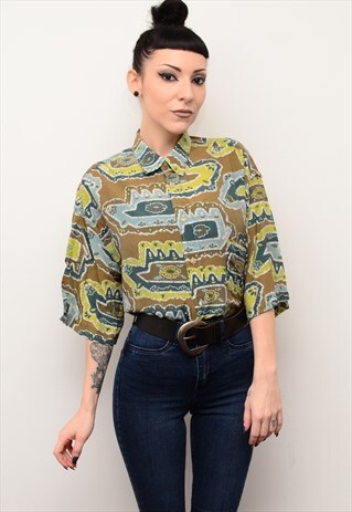 VINTAGE 90'S ABSTRACT RETRO PATTERNED OVERSIZED SHIRT