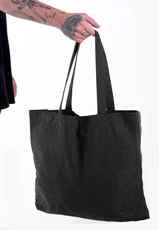 LARGE ESSENTIAL ORGANIC COTTON SHOULDER TOTE BAG - BLACK