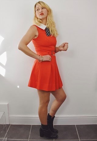 VINTAGE 60S RED MINI DRESS PUSSY BOW
