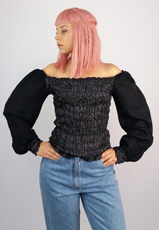 VINTAGE PUFFY SLEEVE GLITTER BLOUSE