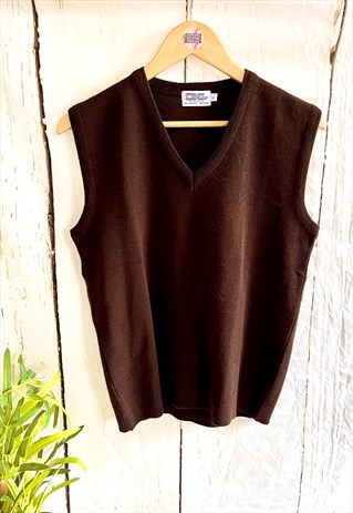 Vintage Brown V-Neck Grandad Wool 80's Sweater Vest Top