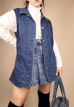 Vintage 90s blue denim oversized menswear button vest gilet