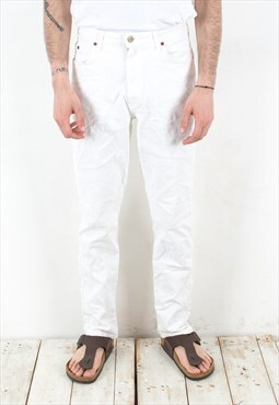 Vintage Men Dallas W31 L31 Straight White Jeans Denim Pants