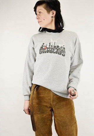 VINTAGE 90S MICKEY MOUSE CHICAGO SWEATSHIRT IN MARL GREY