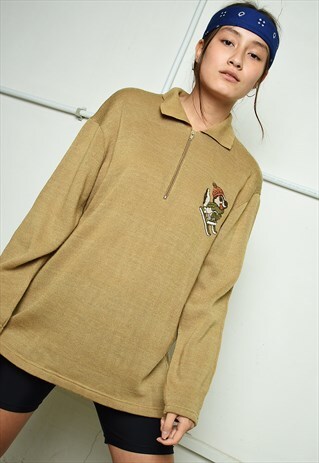 80'S RETRO NEUTRAL EMBROIDERED OVERSIZED TEEN KNIT JUMPER