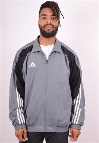 ADIDAS MENS VINTAGE TRACKSUIT TOP JACKET LARGE GREY 90S