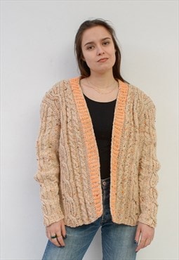 Vintage Women's M L Wool Cardigan Sweater Jacket Cable Knit