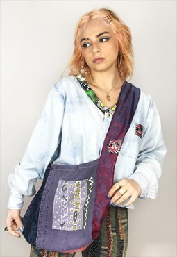 Upcycled Reworked Bucket Bag in Purple Paisley Patchwork