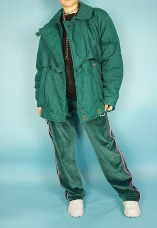 VINTAGE 90S 80S GRID GREEN SKI JACKET COAT PADDED PUFFER