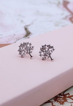 Sterling Silver cubic zirconia Tree of Life Stud Earrings