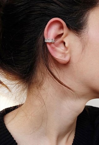 CROWN EAR CUFF EARRING WOMEN STERLING SILVER EARRING