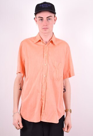 VALENTINO MENS VINTAGE SHIRT MEDIUM ORANGE 90'S