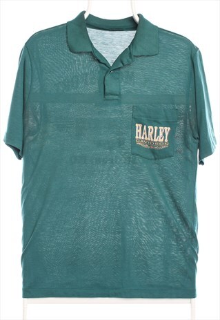 Harley Davidson Motor Cycle 90's Button Up Back Print Polo S