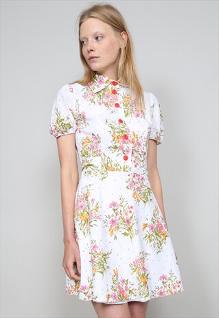 VINTAGE 70'S FLORAL MIDI SHIRT DRESS