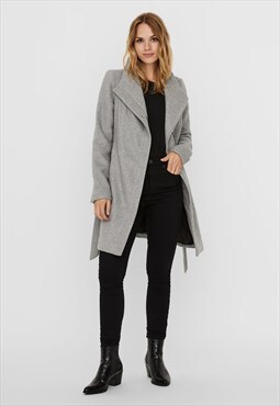 Recycled Wool Blend Belted Winter Coat (Grey)