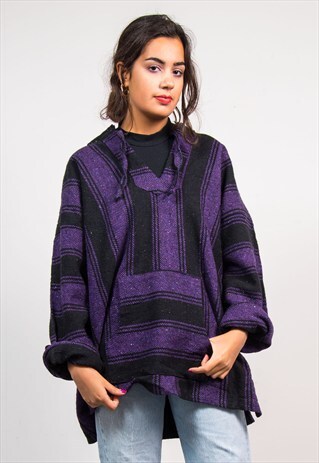 VINTAGE 90'S PURPLE GRUNGE STYLE OVERSIZE BAJA HOODIE