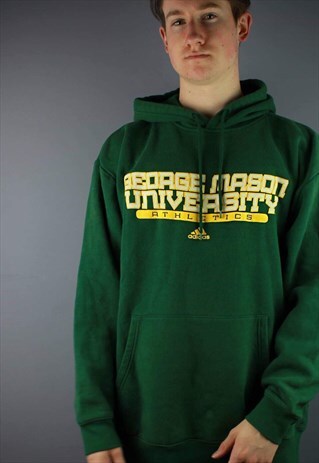 VINTAGE ADIDAS HOODIE IN GREEN WITH PRINTED LOGO