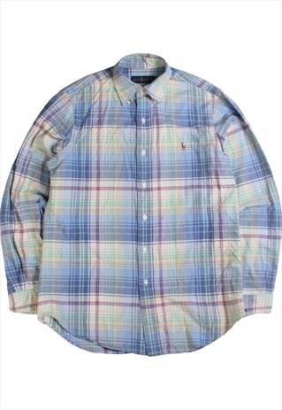 VINTAGE RALPH LAUREN SHIRT LONG SLEEVE BUTTON UP CHECK BLUE