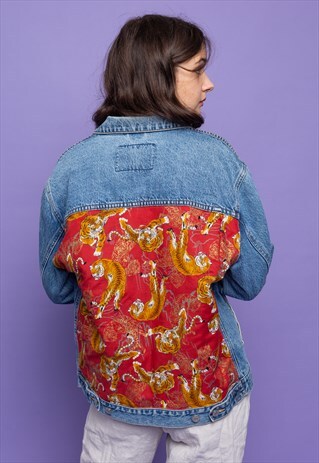 TIGER REWORKED EMBELLISHED VINTAGE DENIM JACKET