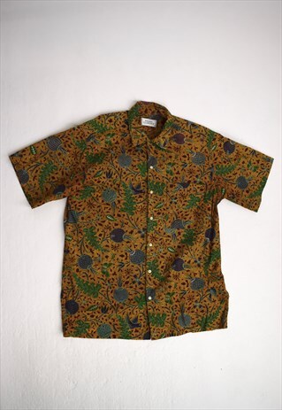 VINTAGE 90S PIERRE CLARENCE MUSTARD YELLOW PRINT SHIRT