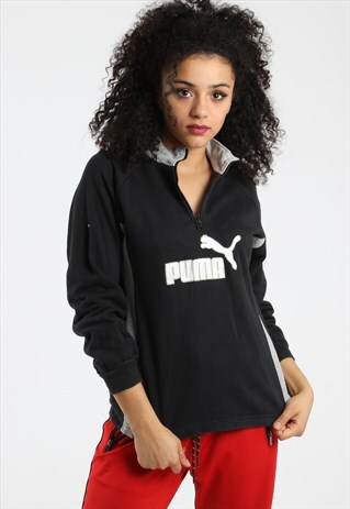 90S PUMA EMBROIDERED SPELL OUT 1/4 ZIP SWEATSHIRT