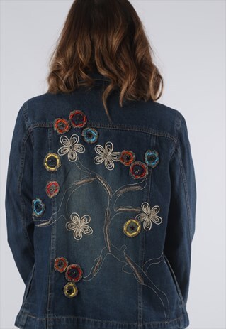 VINTAGE DENIM SHIRT STYLE JACKET EMBROIDERED UK 12 (LOAZ)