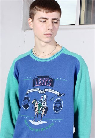 VINTAGE LEVI'S BLUE AND GREEN PRINTED SWEATSHIRT