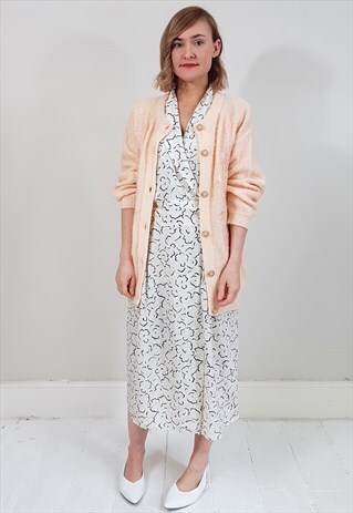 VINTAGE 80'S PEACH EMBELLISHED FLUFFY CARDIGAN