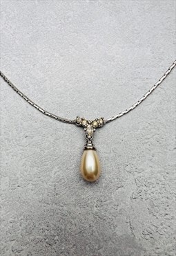 Christian Dior Necklace Authentic Silver Pearl Crystal 80s