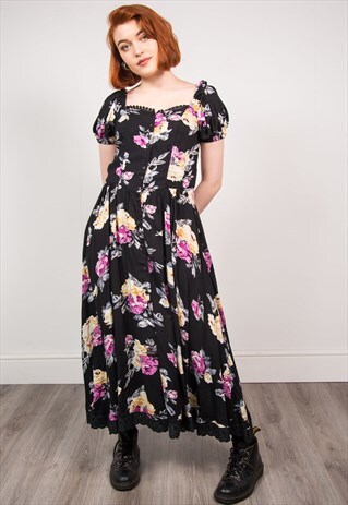 VINTAGE 90'S BLACK FLORAL DRESS