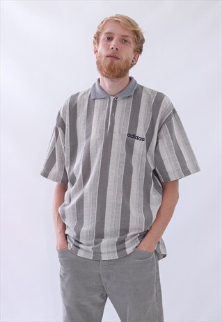 VINTAGE MENS ADIDAS GOLF POLO STRIPED SHORT SLEEVE SHIRT