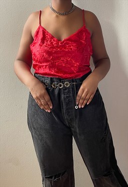 Vintage 80s Red Lace Satin Cami (L) 