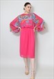 Georgrede of Paris Pink Ladies Batwing Vintage 70's Dress