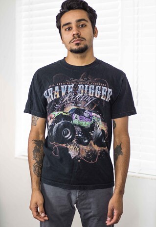 VINTAGE GRAVE DIGGER RACING T-SHIRT 90S X 7.8