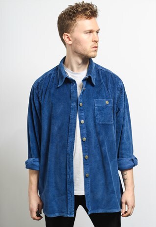 VINTAGE CORDUROY CORD SHIRT BLUE