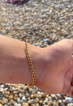 Gold Italian Figaro Chain Bracelet 4mm Mens
