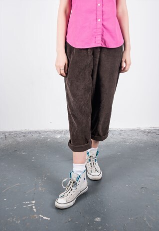 VINTAGE 1990S BROWN CORDUROY HIGH-WAISTED TROUSERS