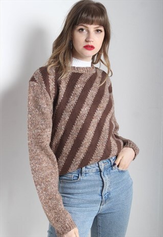VINTAGE ABSTRACT JAZZY PATTERNED JUMPER BROWN