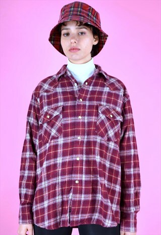 VINTAGE 90S FLANNEL SHIRT IN RED WHITE WITH CHECK TARTAN
