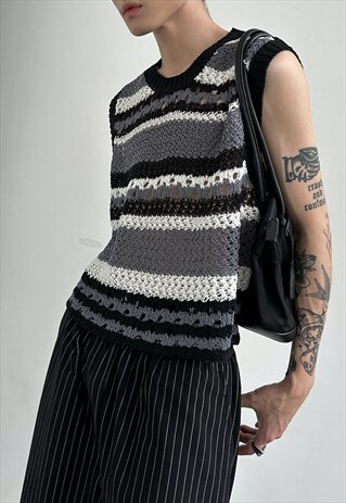 Men's Contrast Stripe Open-Knit Vest SS2023 VOL.3