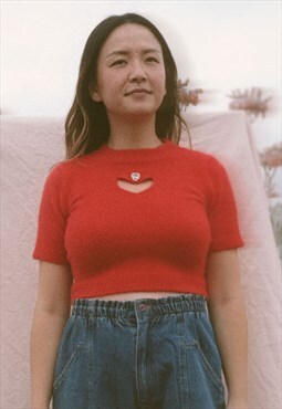 Red Cut Out Heart Crop Top