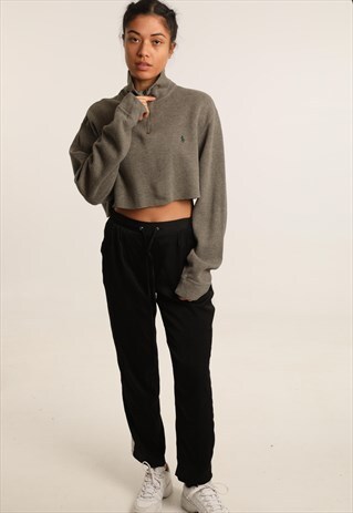 VINTAGE RALPH LAUREN EMBROIDERED 1/4 ZIP CROPPED SWEATSHIRT