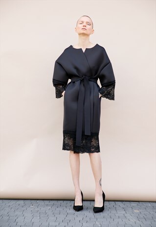 BLACK OVERSIZED COAT, NEOPRENE TRENCH COAT, EXTRAVAGANT