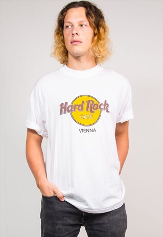 90'S VINTAGE HARD ROCK CAFE WHITE VIENNA T-SHIRT