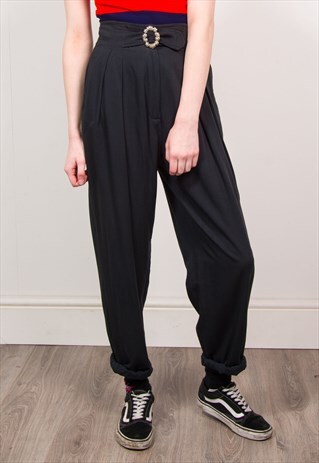 VINTAGE 90'S BLACK SMART HIGH WAIST BUCKLE TROUSERS