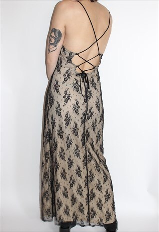 LACE BACKLESS LONG PARTY WEAR DRESS