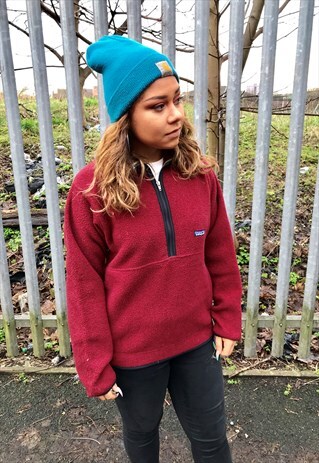 VINTAGE PATAGONIA RED SYNCHILLA 1/4 BUTTON HIKING FLEECE