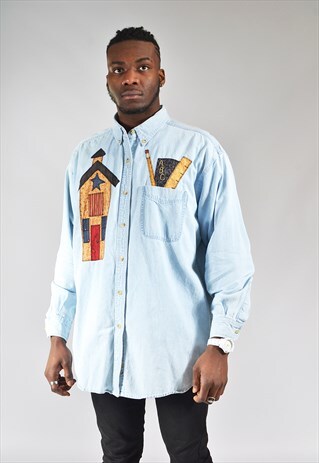 VINTAGE LEE LIGHT BLUE EMBROIDERED DENIM SHIRT